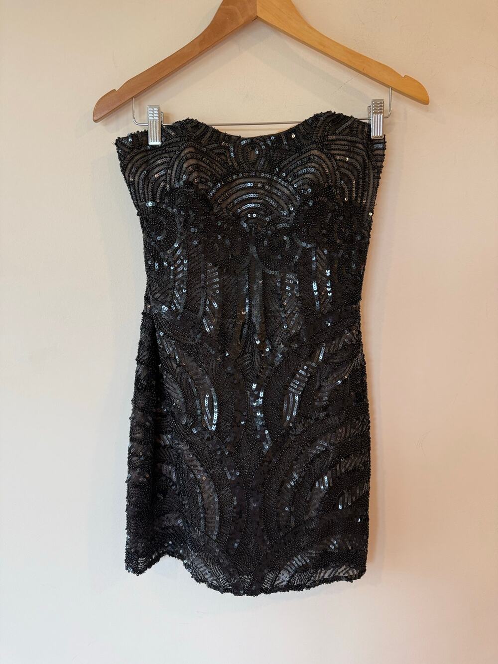 Vintage Scala Silk Sequin Bead Dress Women's 4 Black Party Statement classic